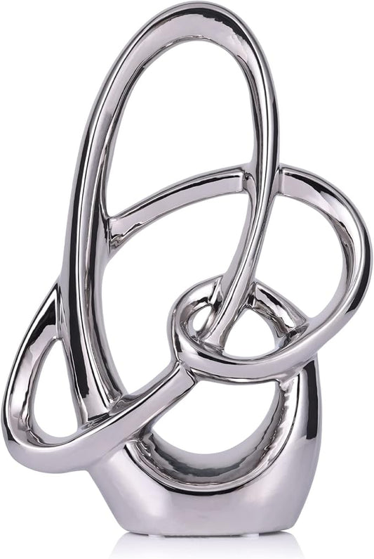 11in Silver Ceramic Statue – Modern Abstract Art Figurine for Home Decor Accents, Tabletop Centerpiece for Dining Room, Living Room Shelf, Office or Wedding Display