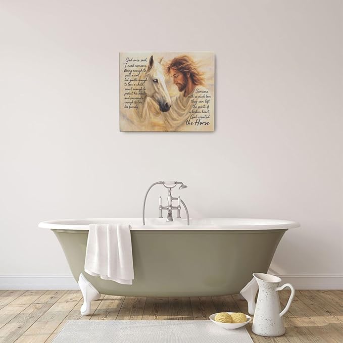 Horse Wall Art Christian Jesus Canvas Wall Decor Scripture Pictures Christ Paintings Prints Religious Bible verse Artwork Framed Decorations For Church Prayer Room Bathroom Bedroom Living Room Gifts 24" x 20"