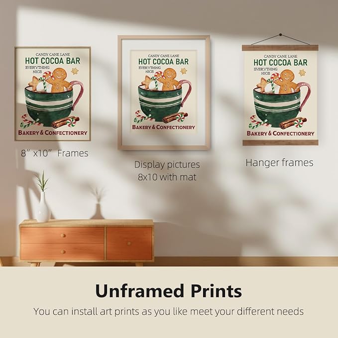 ETVISO Gingerbread Christmas Decorations, Gingerbread Christmas Wall Art Prints Set of 4, Winter Holiday Baking Lover Gifts Home Decor, Xmas Bakery Hot Cocoa Porch Wall Decor, 8x10 (Unframed)