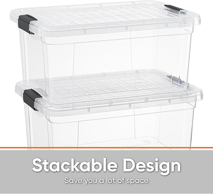 Superio Storage Bins with Lids- 5 Pack, 6.6 Qt Clear Boxes for Organizing, Stackable Plastic Containers- BPA Free, Non-Toxic, Odor Free, Organizer for Home, Office, Dorm