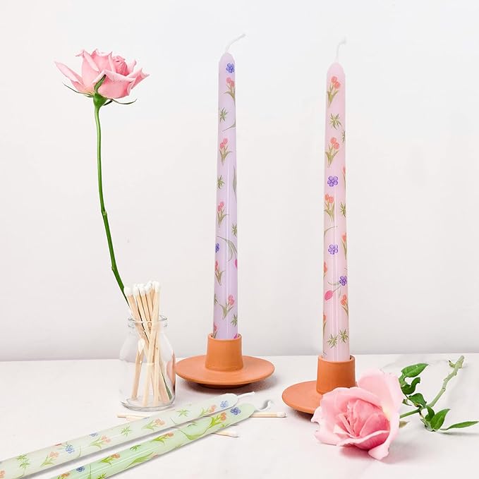 10 Inch Flower Taper Candles 4 Pcs Unscented, Smokeless, Dripless Long Tapered Candlesticks Candles for Mother's Day Birthday Dinner Dating Wedding Party Home Decor