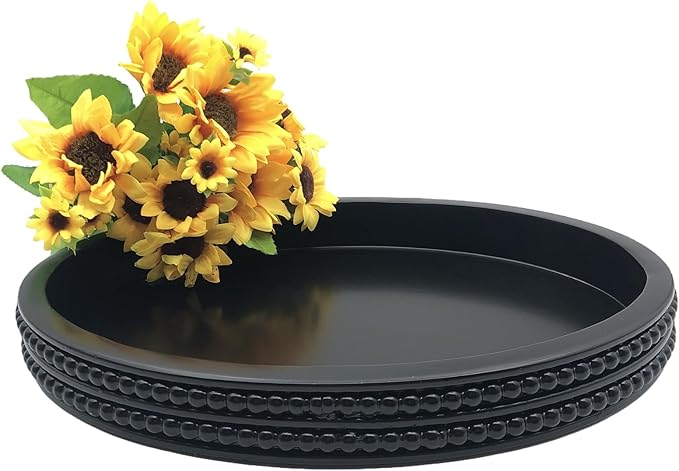 Carah & Cossh Oval Wooden Modern Decorative Tray 16''x12'', Farmhouse Rustic Serving Tray, Table Centre Tray, Perfect for Storage and Display (Black)