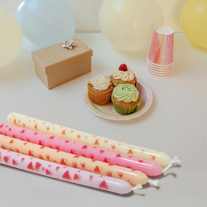 10 Inch Geometry Taper Candles 4 Pcs Unscented, Smokeless, Dripless Long Tapered Candlesticks Candles for Mother's Day Birthday Dinner Dating Wedding Party Home Decor