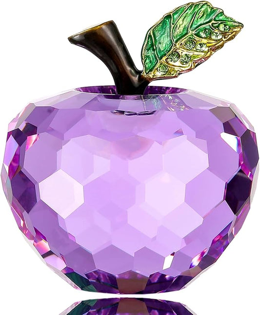 Crystal Apple Figurine Paperweight, Handmade Statue Ornament Home Decoration, Collectible Crystal Crafts, Come with Gift Box, Great Gift for Birthday Holidays Christmas (Purple-60mm)
