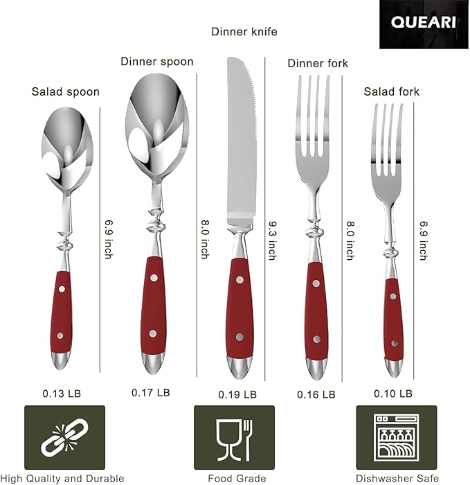Retro 20-Piece Silverware Set, Stainless Steel Cutlery Set, Vintage Flatware Set with Red Bakelite Handle, Dishwasher Safe| Service for 4