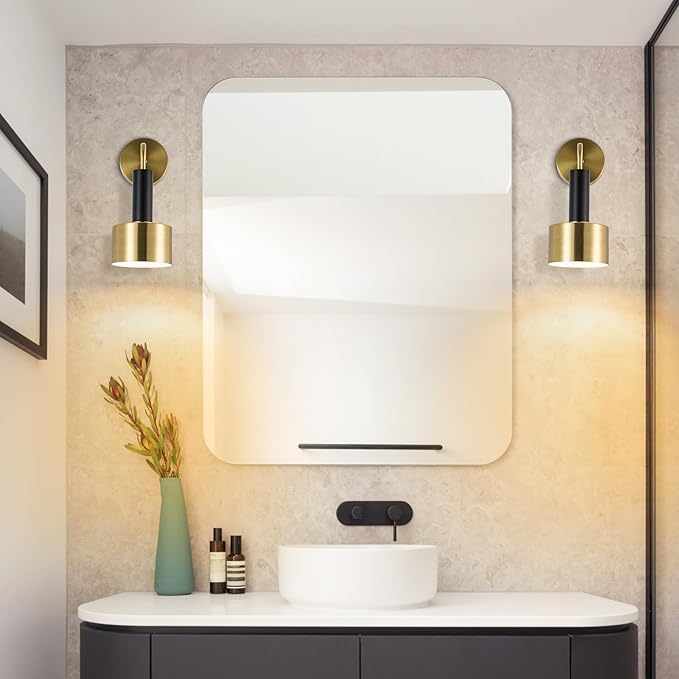 Battery Operated Wall Sconces Set of 2,Gold Wireless Sconce Wall Lighting with Remote Control Indoor,E26 Base Modern Led Wall Lamp Fixtures for Bedroom Living Room Hallway Corridor Porc