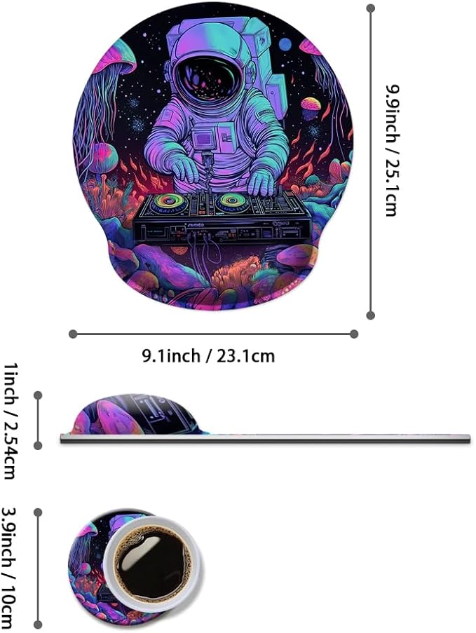 Mouse Pad with Wrist Support, Ergonomic Mouse Pad with Memory Foam Wrist Rest Cushion, Non-Slip Rubber Base Gaming Mice Pad for Home Office Computer Laptop,Cyberpunk Space