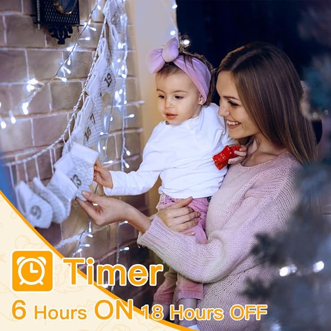 Ollny Christmas Lights Outdoor 200LED 60FT, Cool White Connectable Plug in Fairy Light Indoor, 8 Modes Waterproof Timer Plug in LED String Lights for House Outside Bedroom Patio Balcony