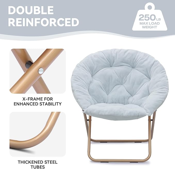 Magshion Saucer Chair for Adults, Comfy Living Room Lounge Chair for Bedroom Corner, Dorm, Apartment, Faux Fur Fluffy Circle Accent Seat with Thick Padded & Folding Metal Frame (Blue, Set of 2)