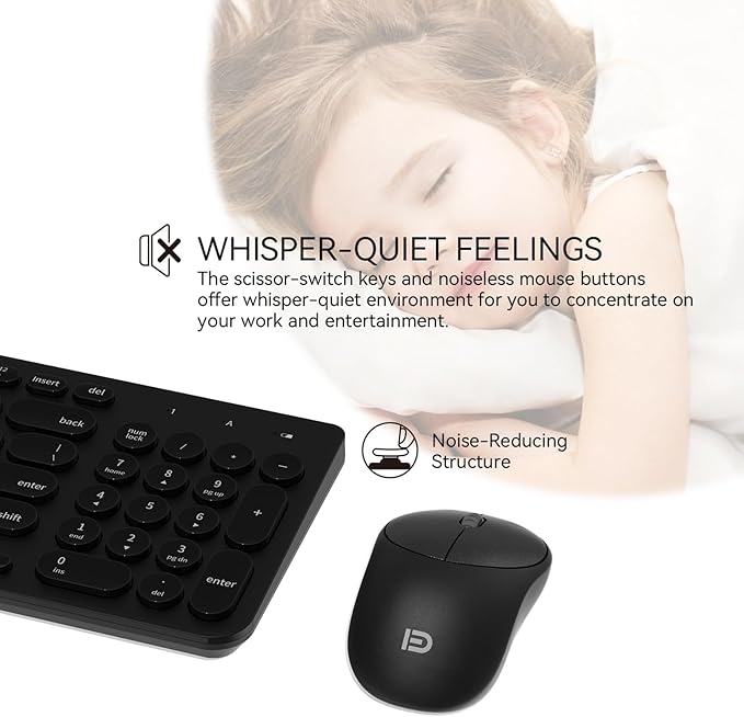 Wireless Keyboard and Mouse Combo, FD iK6630 2.4GHz Cordless Cute Round Key Set Smart Power-Saving Quiet Slim Combo for Laptop, Computer,TV and Mac