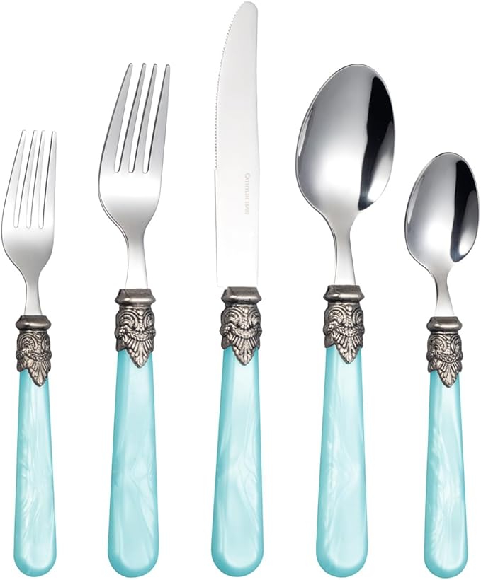 REVERIE Collection 18/10 Stainless Steel Vintage Flatware set,Sliverware set,Dishwasher safe (20, Blue)