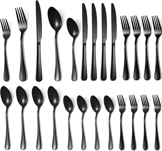 Lazycorner 20 Pcs Black Silverware Set for 4, Mirror Polished Flatware Set Stainless Steel Fork Knife Spoon, Food Grade Eating Utensils Sets, Reusable Silverwear Cutlery Set, Dishwasher Safe