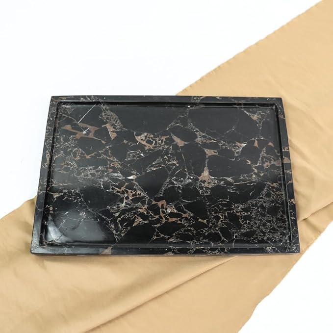 100% Natural Marble Serving Tray Luxury Calaccata Viola Marble Storage Tray for Home Decor Stone Tray for Bathroom/Kitchen/Vanity/Dresser,Plate Holder for Tissues, Candles, Towel