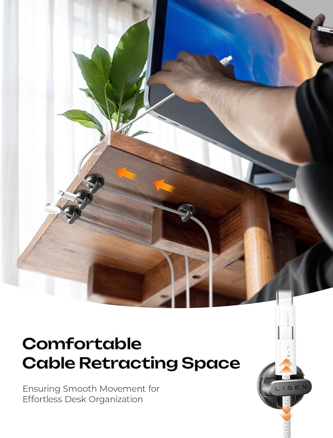 8 Pack Charging Cord Organizer [1S Snap-on] LISEN Magnetic Charging Cord Holder, Easy Open Cable Holder with Strong Adhesive, Cable Management Clips Neatly for Nightstand, Desk, Home, Office, Car