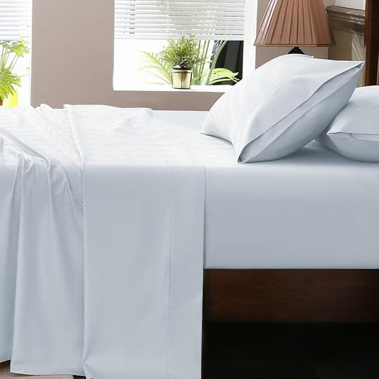 Extra Deep Pocket California King Sheets 18-24 Inch 100% Egyptian Cotton 1000 Thread Count Sateen Weave Soft Breathable 4 Pieces（California King,Light Blue）