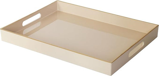 Cream Sturdy Acrylic Serving Tray with Handles-15.7x11.8Inch, Morden Plastic Rectangular Serving Tray for Coffee Table Bathroom, Ottoman, Home Decor