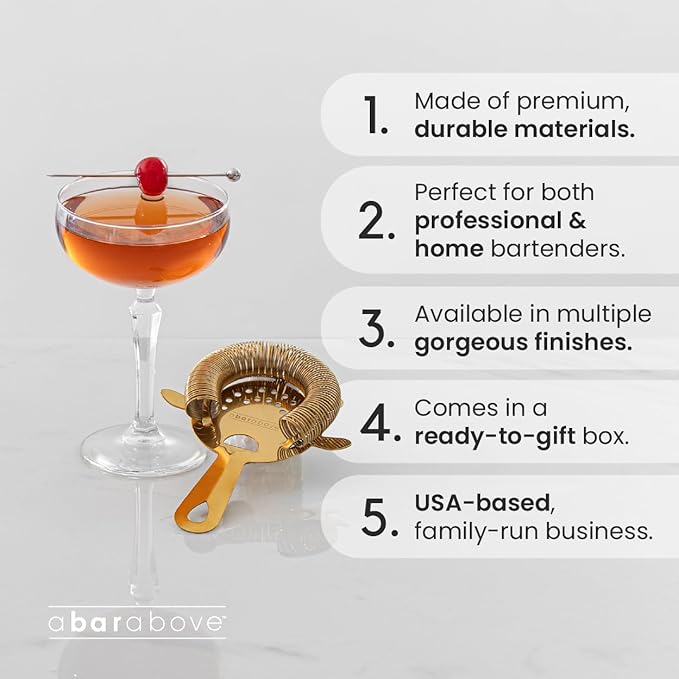 A Bar Above Hawthorne Cocktail Strainer with High-Density Spring, Stainless Steel Bar Strainer for Smooth Drink Pouring, Polished Mirror Finish, Fits Boston Shakers & Mixing Glasses, Bartender Tool