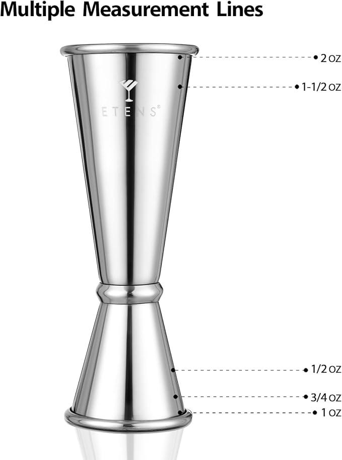 Japanese Jigger Set for Bartending 2 Pack - 1 oz 2 oz Cocktail Graduated Jigger | Easy Read Measurements Inside Shot Measure | Liquor Measuring Cup & Alcohol Measuring Tools| Metal Bar Jigger