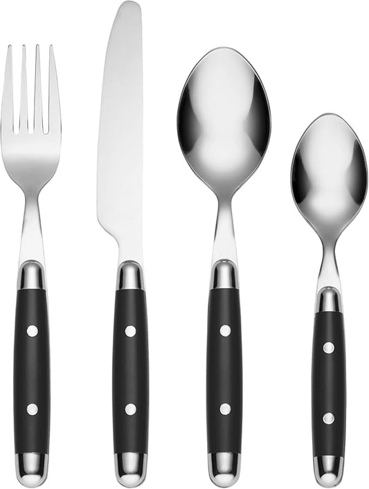 Cambridge Silversmiths 16 Piece Jubilee Flatware Set, Black