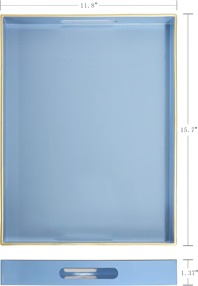 Blue Sturdy Acrylic Serving Tray with Handles-15.7x11.8Inch, Morden Plastic Rectangular Serving Tray for Coffee Table Bathroom, Ottoman, Home Decor(Rectangular - Light Blue)