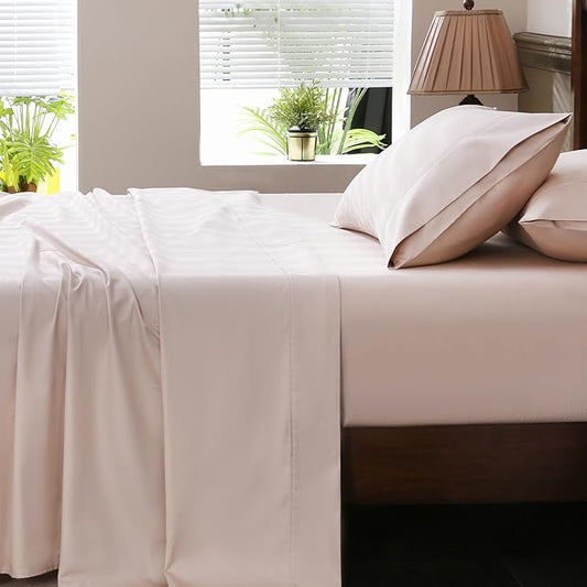 Extra Deep Pocket Queen Sheets 18-24 Inch 100% Egyptian Cotton 1000 Thread Count Sateen Weave Soft Breathable 4 Pieces（Queen,Dusty Pink）