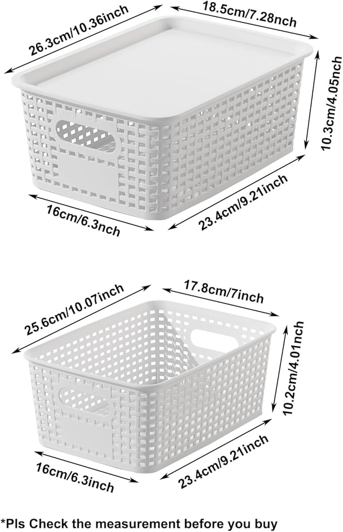 White Plastic Storage Baskets with Lids 10 Pack Stackable Storage Bins Containers for Shelves Organizing, Cute Decorative Storage Boxes for Classroom, Playroom, Closet, Pantry