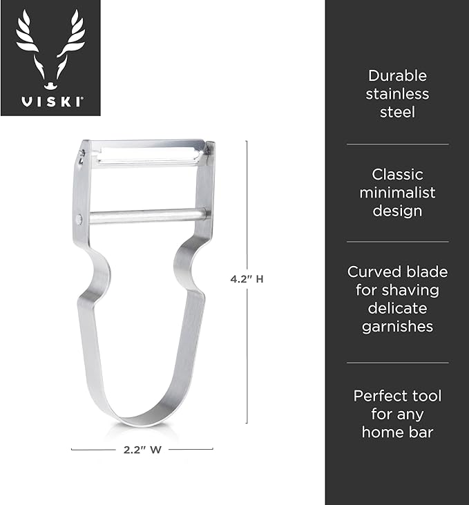 Viski Citrus Peeler Tool, Fruit Peeler for Cocktails, Bar Peeler Stainless Steel, Lemon Peeler, Professional Grade Cocktail Peeler, Bartender Tools