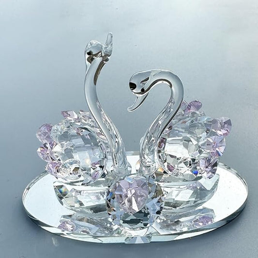 Handcrafted Crystal Swan Figurine Sculpture with Accents, Decorative Glass Collectible,Birthday, Party, Study Room, Window, Gift (Pink)