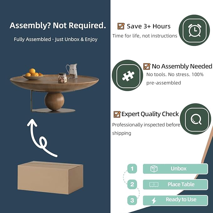 Luxury Solid Wood Coffee Table with Hidden Drawer, Fully Assembled Square Center Table for Living Room, Raised Edge Design, No Installation Needed, Premium Walnut Finish (39.37" Coffee Table)