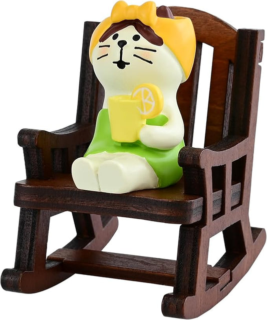 Cute Mini Cat Figurine with Rocking Chair - Resin Collectible Desk Decor, 1.5" Tiny Cat Statue for Home & Office - Gift for Cat Lovers