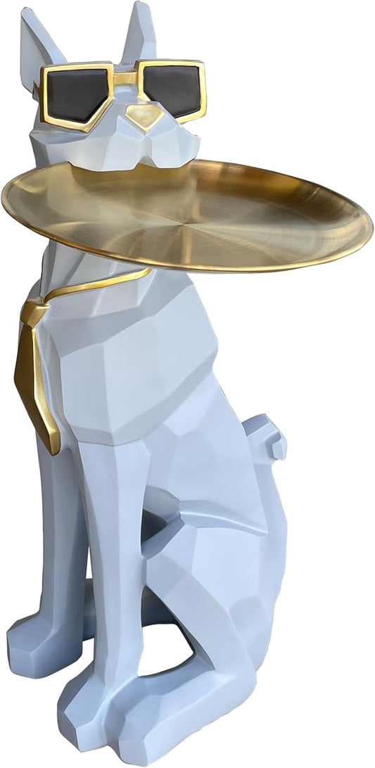 Beautiful and Elegant Decorative Pieces for Home, Dog Side Table with Tray and Storage，Dog 3D Sculpture Coffee Table Unique Home Decor(Gray)