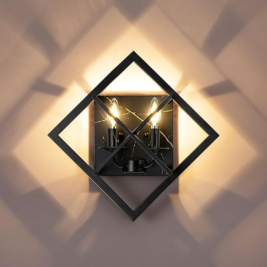 Black Wall Sconces,17.8in Rustic Wall Sconces Mount Lamp Indoor for Living Room Bedroom Bathroom Stairway(E12 Base, Bulbs Not Include 1Pack) Black Marble Texture