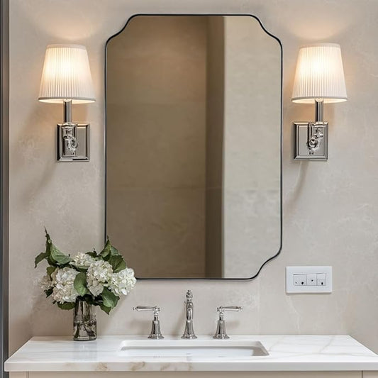 ANDY STAR Chrome Bathroom Mirror, 24x36 Inch Polished Chrome Rectangle Mirror, Scalloped Bathroom Mirror with Stainless Steel Metal Frame, Thin Frame Deep 1’’