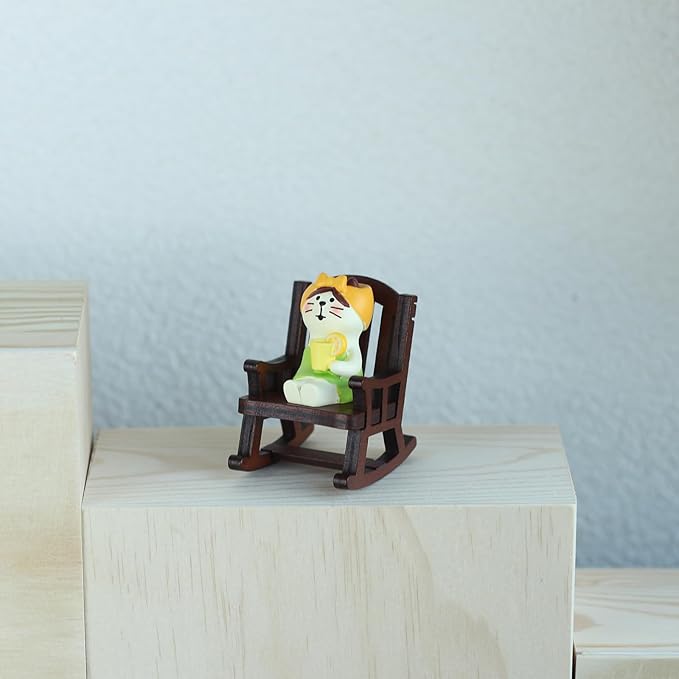 Cute Mini Cat Figurine with Rocking Chair - Resin Collectible Desk Decor, 1.5" Tiny Cat Statue for Home & Office - Gift for Cat Lovers