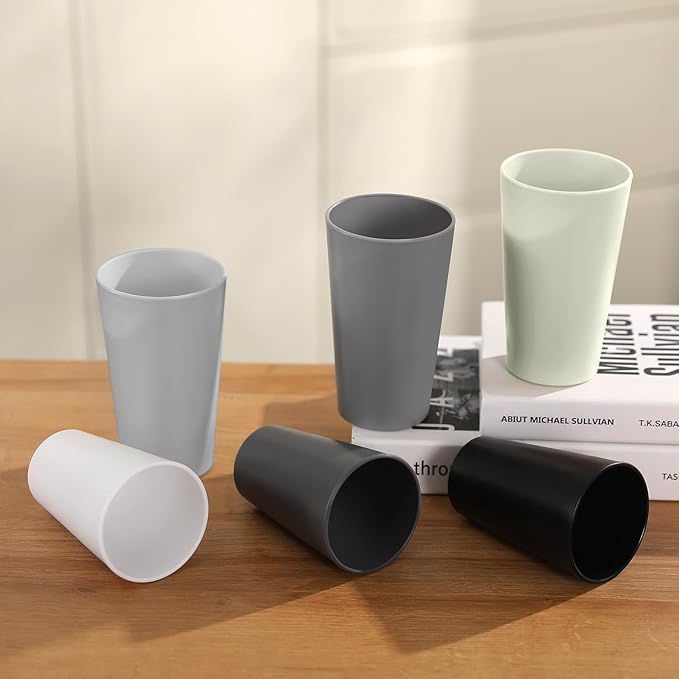 24 Pcs Unbreakable Plastic Cups Set, 20 oz Reusable Plastic Cups, Stackable Water Tumblers, Drinking Cup for Kitchen, Outdoor, BPA-free, Dishwasher Refrigerator and Microwave Safe, White