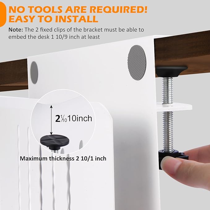 Desk Side Storage, Under Desk Laptop Mount, Table Side Hanging File Organizer, No Drill Clamp On Cable Management Tray, Laptop Holder with Magnetic Pen Holder for Office and Home