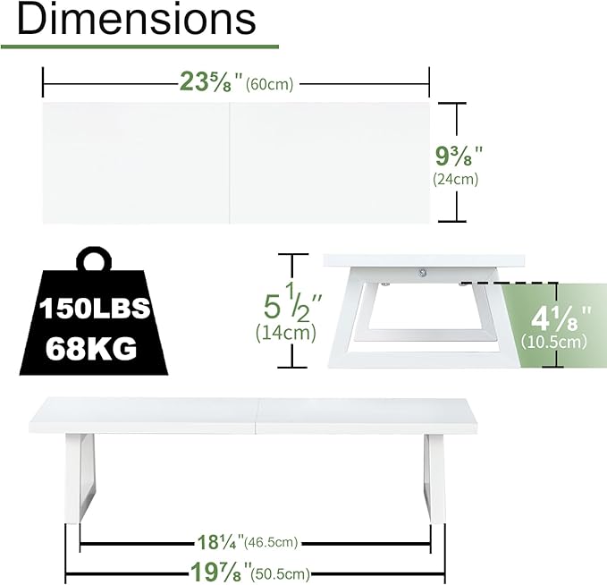 TEAMIX 24 inch Monitor Stand Riser, White Wood & Steel Computer Monitor Stand with Storage, Laptop, PC, Printer Stand Riser for Desktop Office Desk Organizers