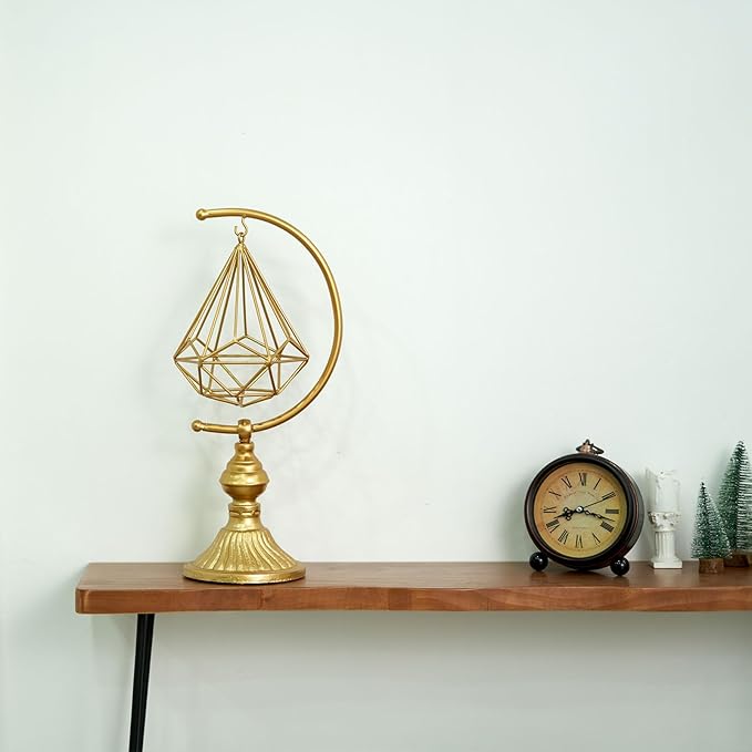 5.6" W x 16.3" H Metal Geometric Abstract Sculpture on Cast Iron Base,Metal Geometric Sculpture Decor Sphere, Tabletop,Living Room,Study,Bedroom,Home Decor