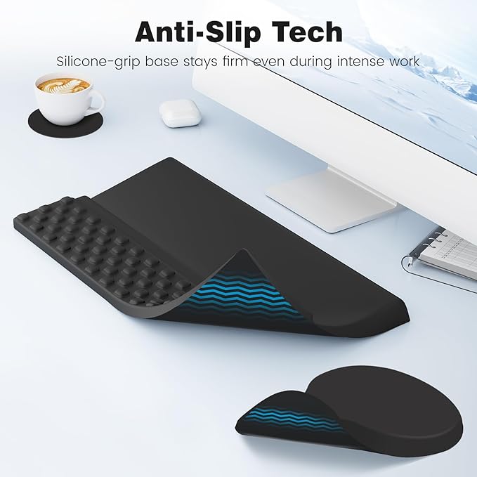 Ospelelf Ergonomic Mouse Pad and Keyboard Stand Wrist Rest Set, Memory Foam Comfort, Pain Relief for Typing, Office Desk Accessories, Black