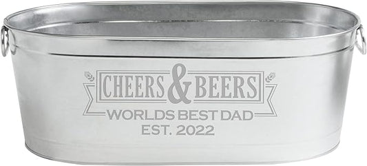 Let's Make Memories Personalized Cheers & Beers Beverage Tub – Custom Galvanized Drink Tub – For Indoor/Outdoor Entertaining – 20 ¾"L x 11 ¾"W x 7"H - 5.5 Gallons