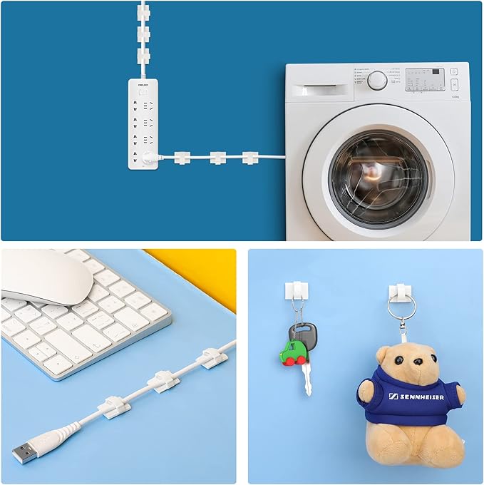 Segarty Adhesive Cable Clip, 100 PCS Small White Ideal Cords Organizer Clamps Self Sticky Wire Holder Cord Management for Hanging Tidying Wires for PC Desk Car Wall Office Home Outdoors