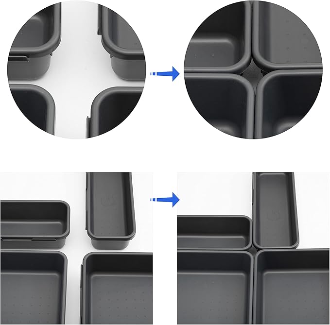 Gonice 13 PCS Drawer Organizer Tray, Interlocking Office Desk Drawer Storage, Black Plastic Organizer Bins for Office Supplies and Tools, Desk Drawer Organizer for Bathroom and Kitchen
