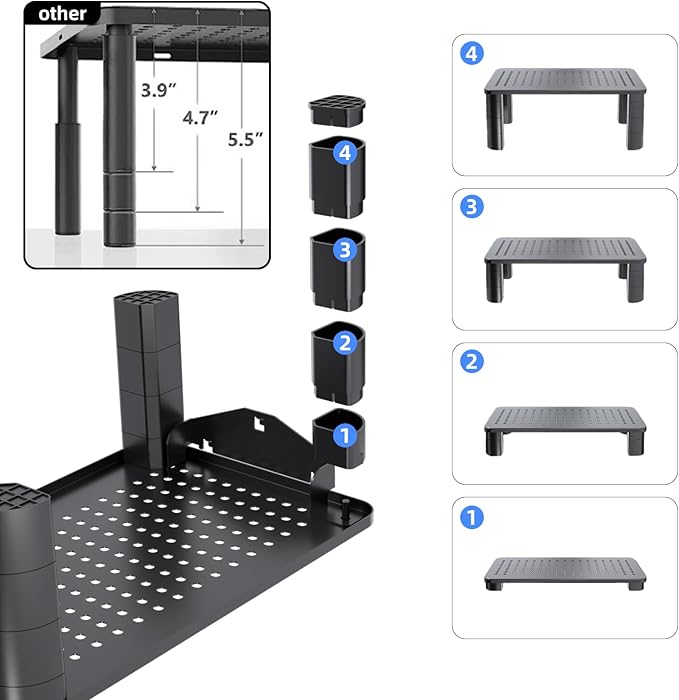 Pholiten Monitor Stand with Storage Drawer | Desk Organizer Riser for Computer Screens, Laptops | Office & Home Workspace Solution, 44lbs Capacity Weight，Black