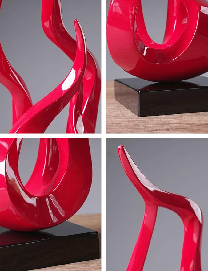 Abstract Sculpture Decor Modern Arts Flame Figurine Table Centerpiece Statue Polyresin Red 16.5 inch