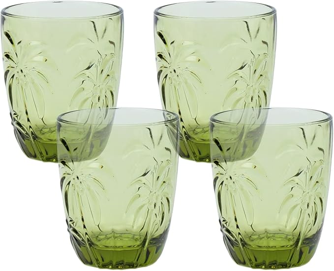 M&N HOME Green Christmas Tumblers, Colored Whiskey Glasses, Set of 4 Colorful Drinking Glasses, 9 Oz Coconut Cups, Glass Cups for Water and Juice, Holiday Glasses Drinkware - GREEN SET
