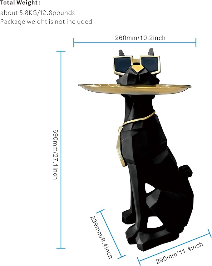 Beautiful and Elegant Decorative Pieces for Home, Dog Side Table with Tray and Storage，Dog 3D Sculpture Coffee Table Unique Home Decor(Black)
