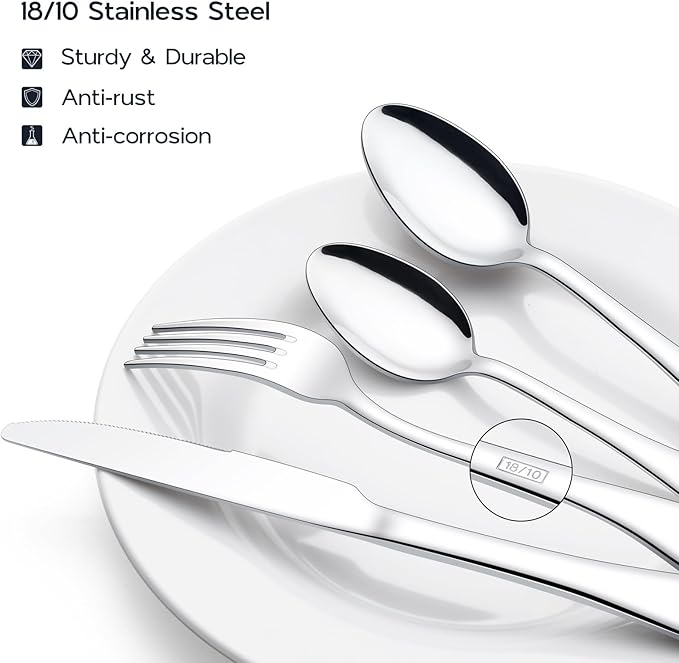 Onader 40 Pieces Silverware Set, 18/10 Stainless Steel Cutlery Flatware Set for 8