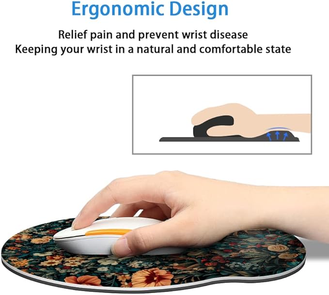 Ergonomic Mouse Pad with Memory Foam Wrist Rest Support Design,Relieve Wrist Pain Mousepad,Non-Slip Base for Laptop,Computer,Office Desk Accessories,Carpal Tunnel,Retro Floral