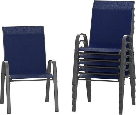 Amopatio Patio Chairs Set of 6, Outdoor Stackable Dining Chairs for All Weather, Navy Blue, Breathable Garden Outdoor Furniture for Backyard Deck