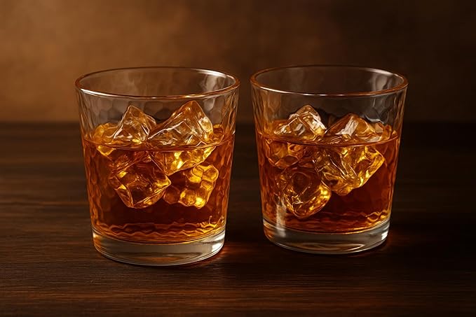 Crinkle Whiskey Glasses 12oz - Set of 4 Unique Textured Glassware for Bourbon, Scotch, Old Fashioned Cocktails - Dishwasher Safe Rocks Glasses Tumbler Set – Gift Ready Box